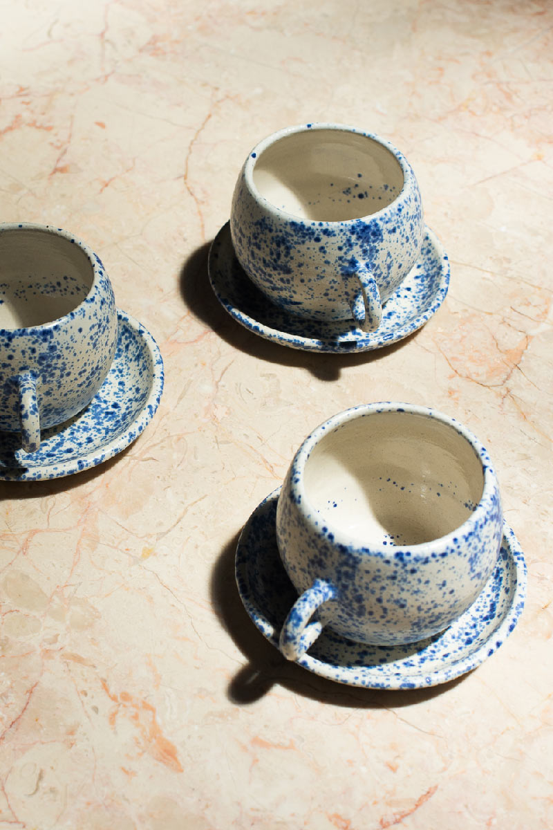 Blue Speckle Tea Cup & Saucer