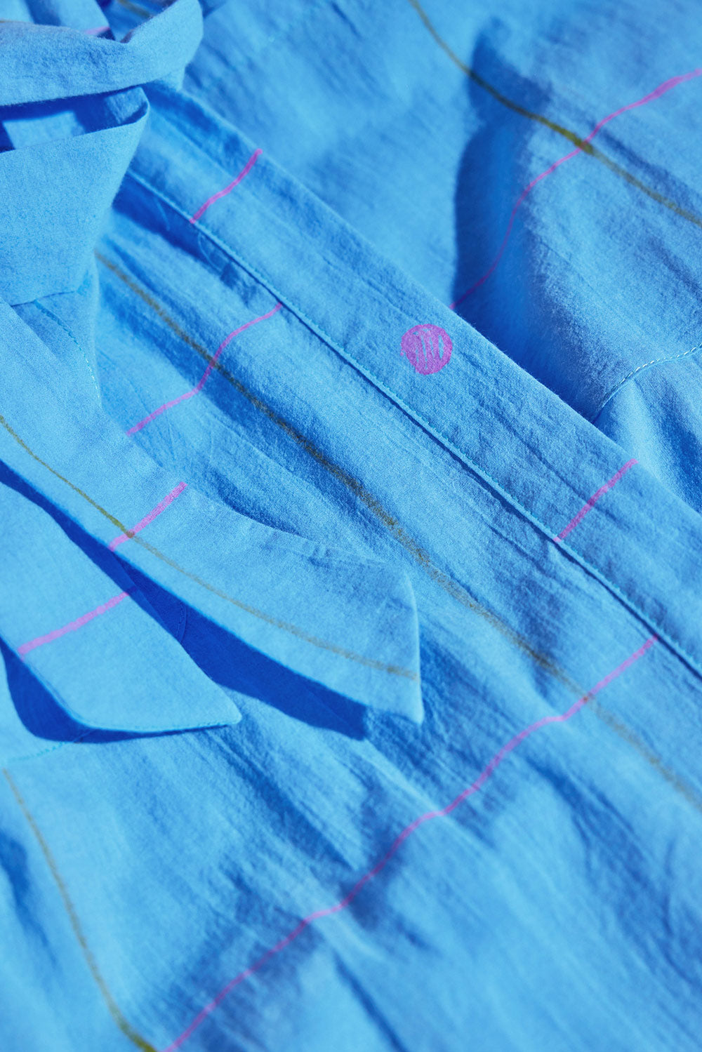 Cotton Robe / Pink Grid on Cyan Blue