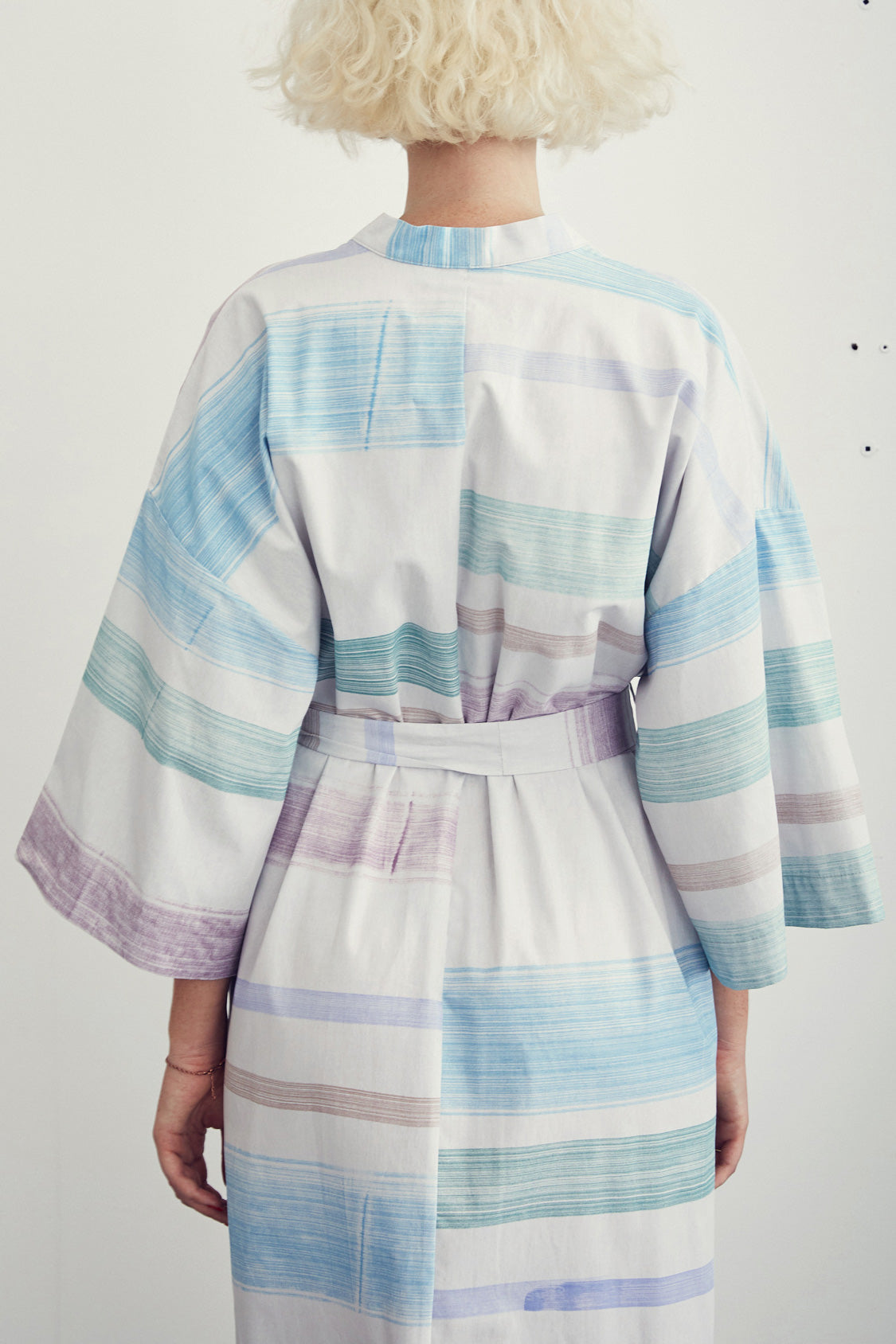 Cotton Robe / Stripes on Ice Grey