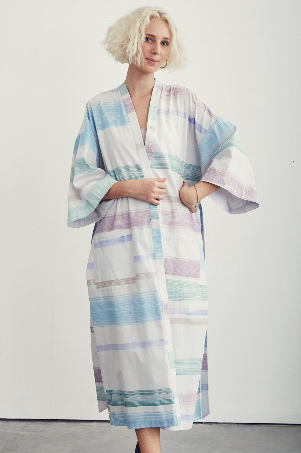 Cotton Robe / Stripes on Ice Grey