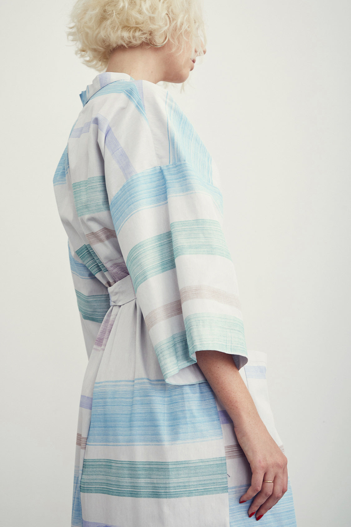 Cotton Robe / Stripes on Ice Grey