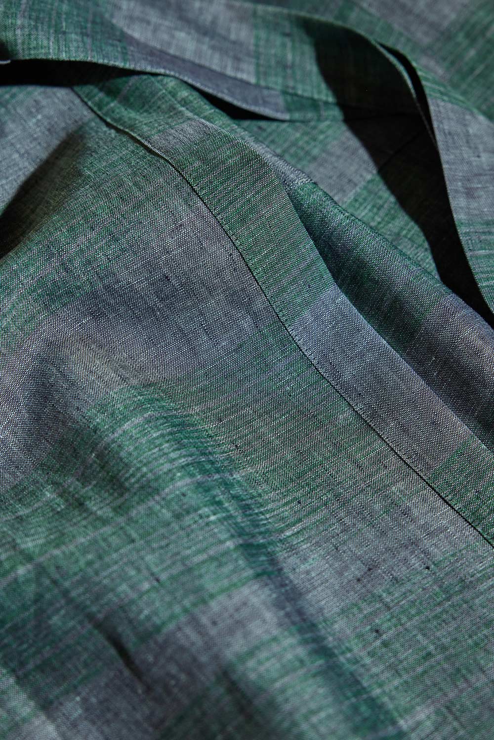 Linen Robe / Green Dunes on Denim Blue